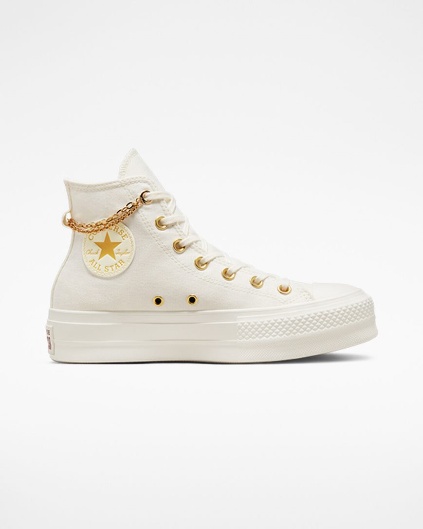 Zapatos Plataforma Converse Chuck Taylor All Star Lift Gold Chain Altas Mujer Beige Amarillo | PE 4WL085